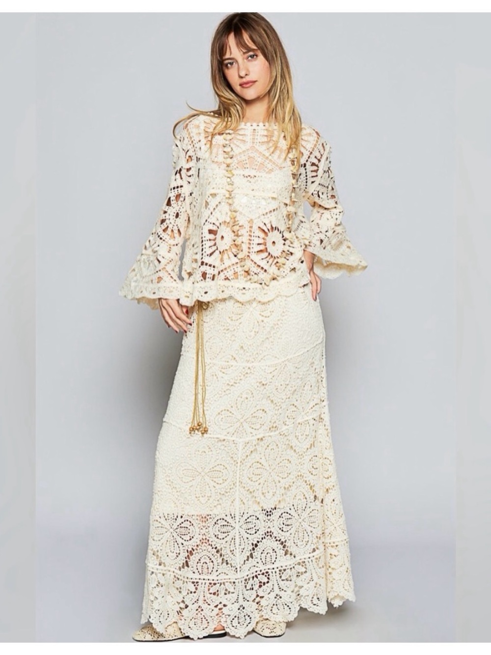 POL White Crochet Maxi Skirt - one size